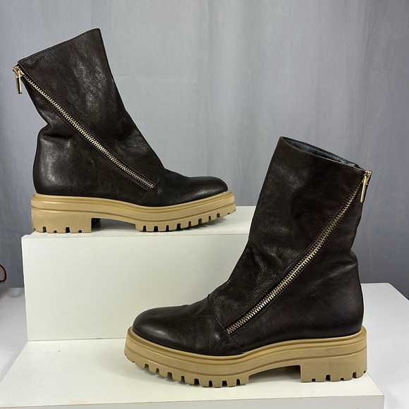 Michele Lopriore Leather Arizona Side Zip Combat Boots in Brown.